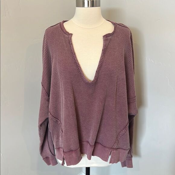 We The Free V-Neck Waffle Knit Top - Picture 1 of 6